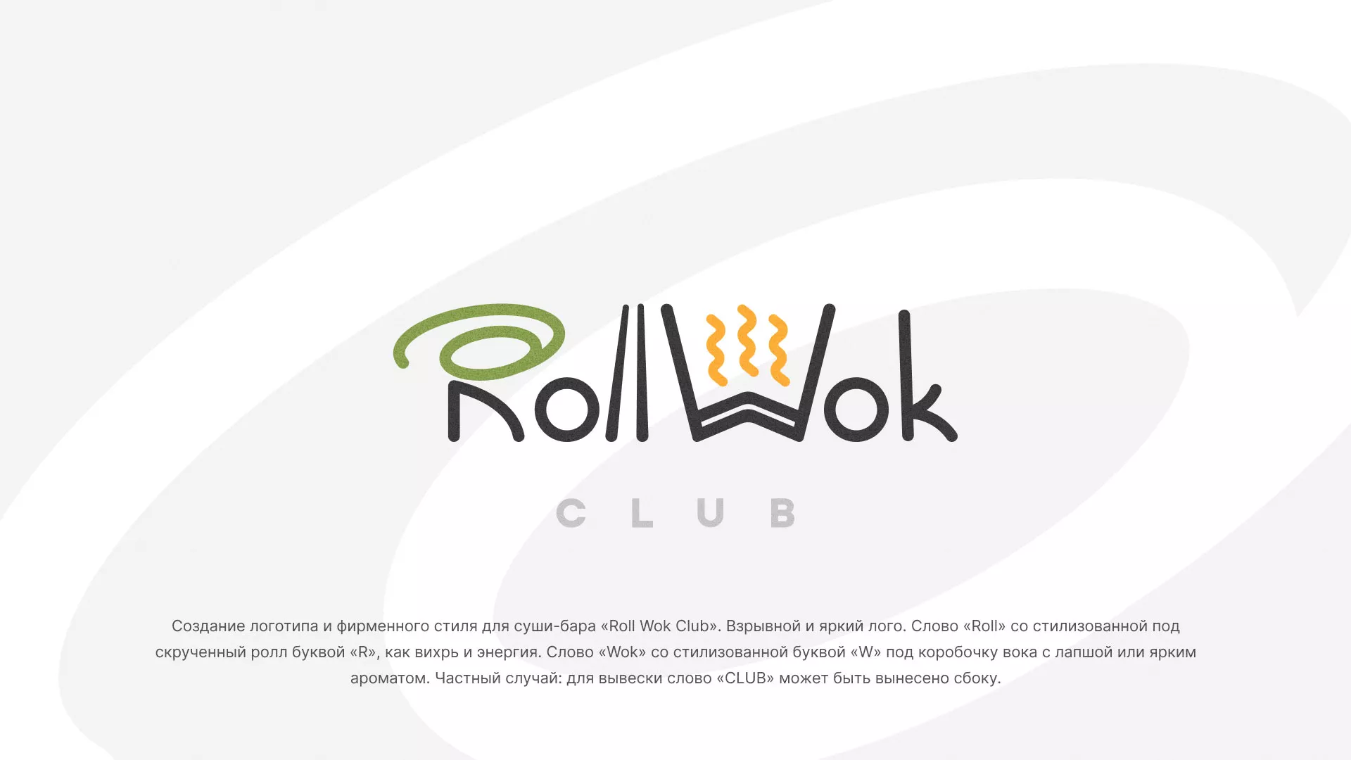 Разработка логотипа и фирменного стиля суши-бара «Roll Wok Club» в Подпорожье